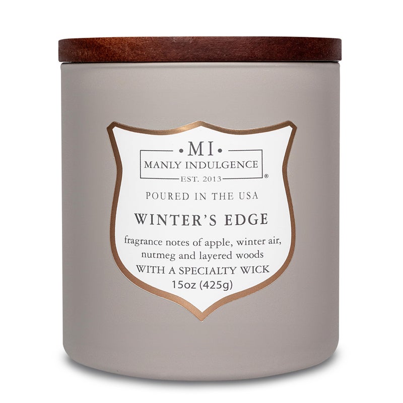 Manly Indulgence Winters Edge Scented Candles for Men, 15 oz Wooden Wick, Premium Soy Blend Wax, 60H Burn, Candles for Home Scented - Made in The USA - Image 1
